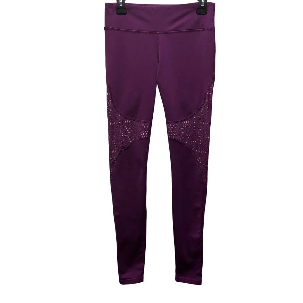 Alo Yoga Womens west coast Leggings Laser-Cut Design In Deep Plum Purple Size M